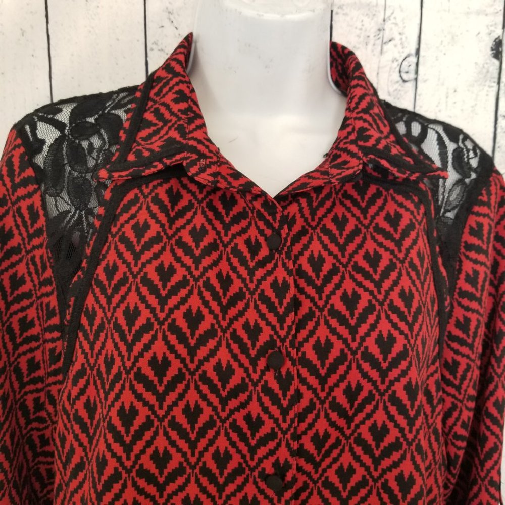 Black & Red Lace Blouse - Picture 3 of 8